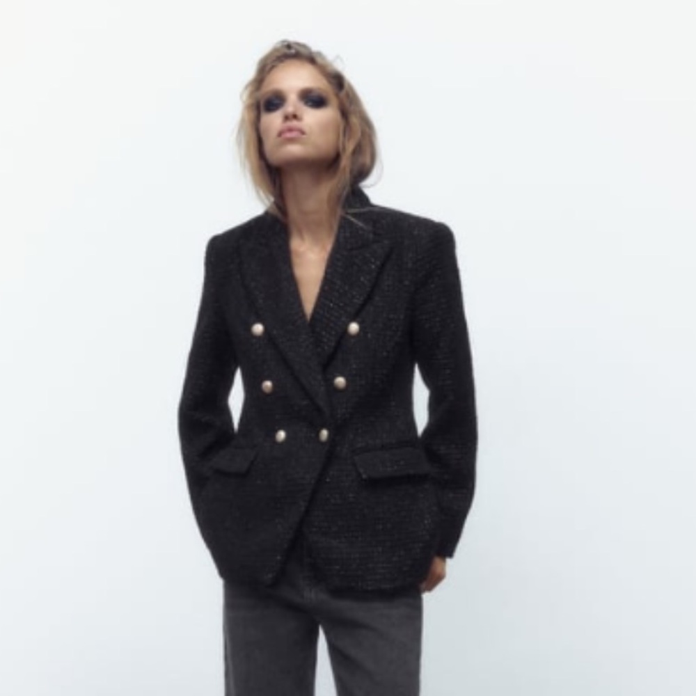 ZARA Black Sparkle Tweed Blazer - PERFECT FOR HOLIDAYS! **NEVER WORN**